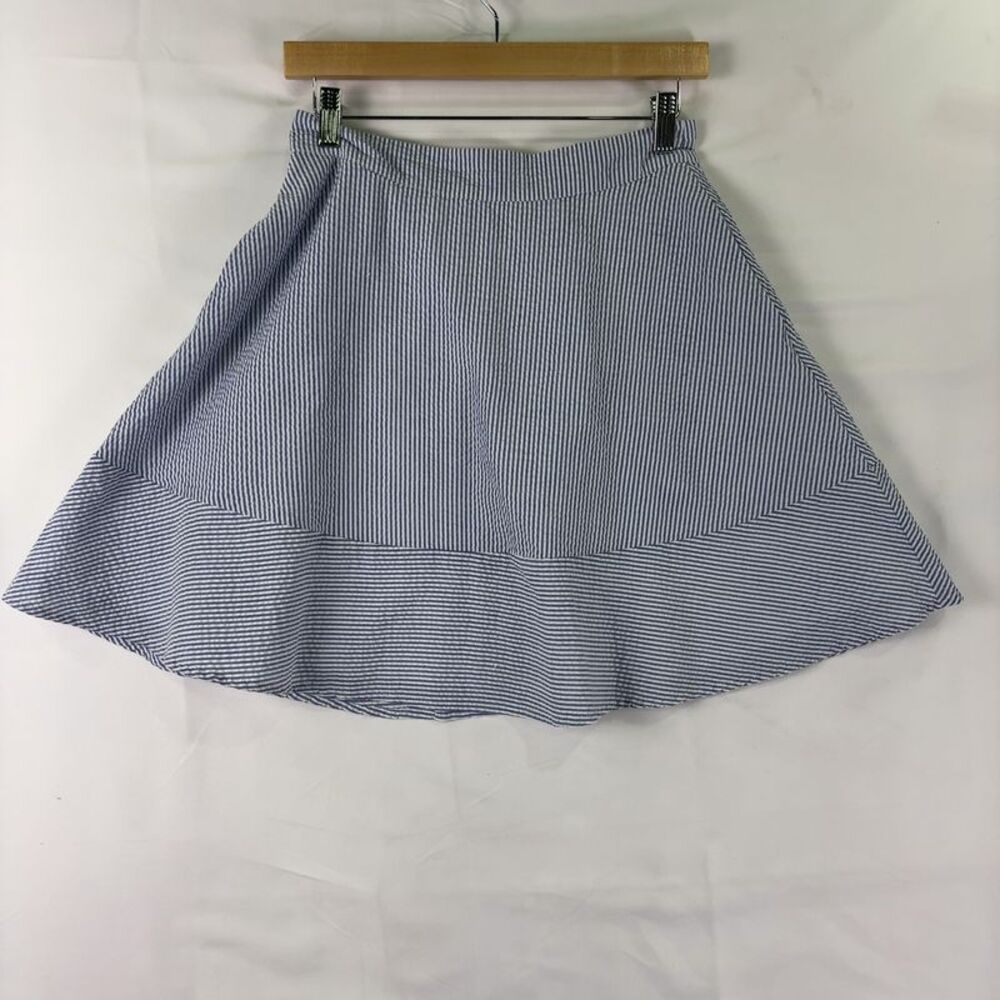 Alya Blue and White Seersucker Flair Skirt Size Medium